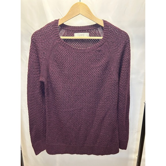 LOFT Sweaters - Loft Sweater Women PL Purple Excellent Basketweave Open Knit Wool Blend Raglan